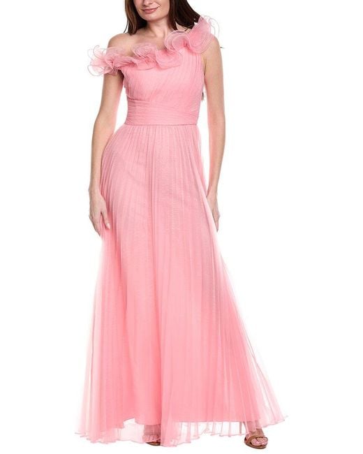 Marchesa Pink Scuplted Wave A-Line Dress