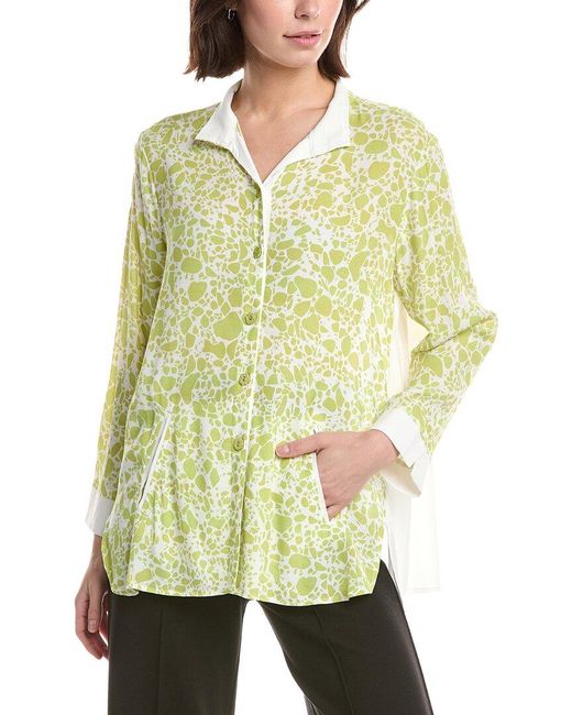 Lemon Grass Yellow Flip Collar Button Down Blouse