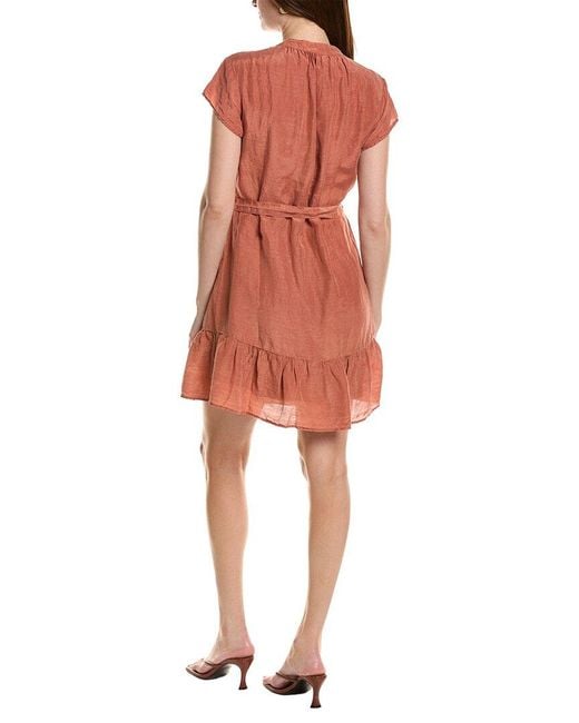 Bella Dahl Red Cap Sleeve Ruffle Hem Linen-Blend Shirtdress