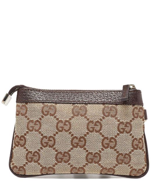 Gucci Brown ! GG Canvas & Leather Zip Pouch