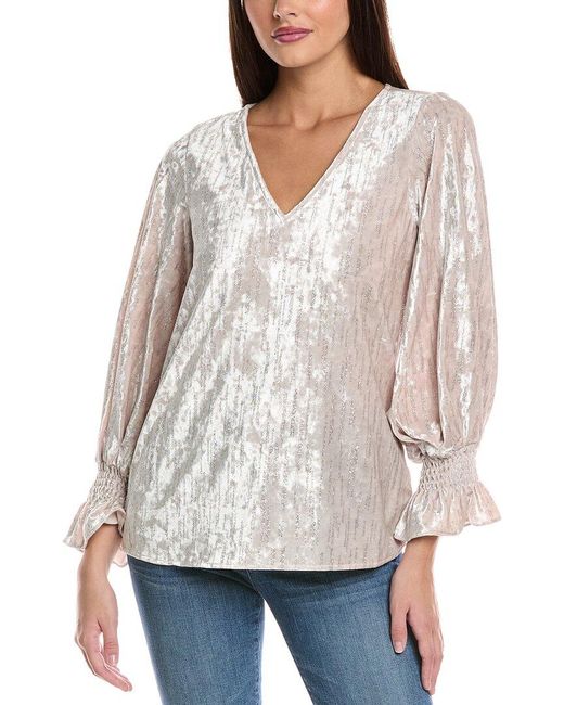 Vince Camuto White Velvet Glitter Blouse