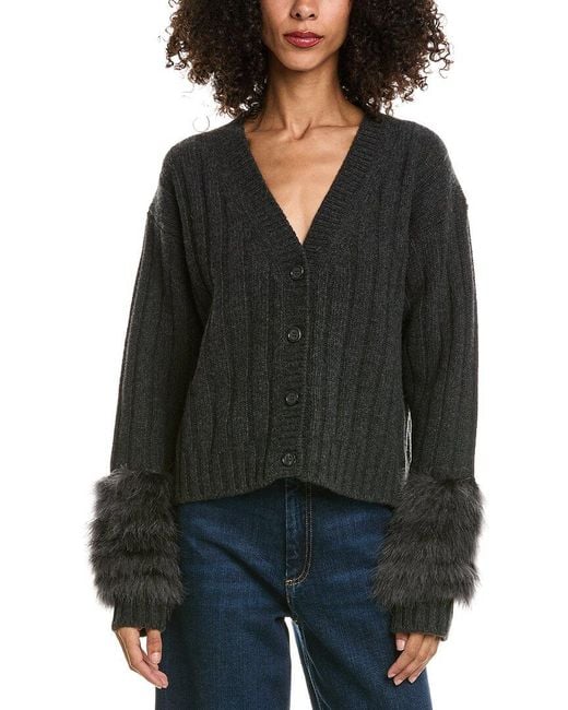 Prada Black Feather Trimmed Ribbed Wool & Cashmere-Blend Cardigan