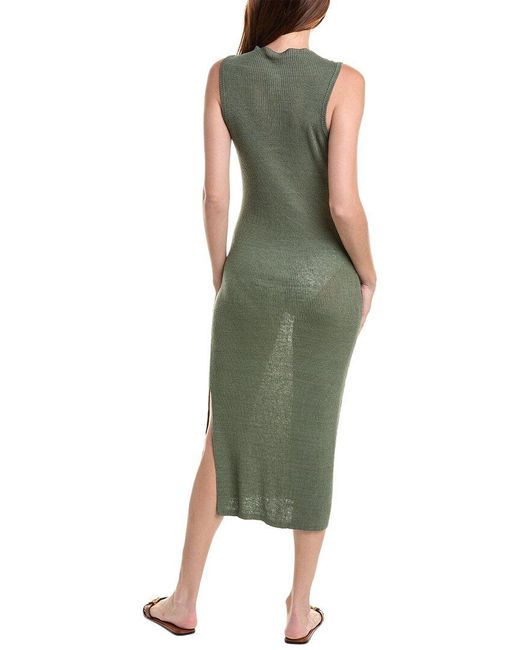 Onia Green Linen-Blend Rib Tank Midi Dress