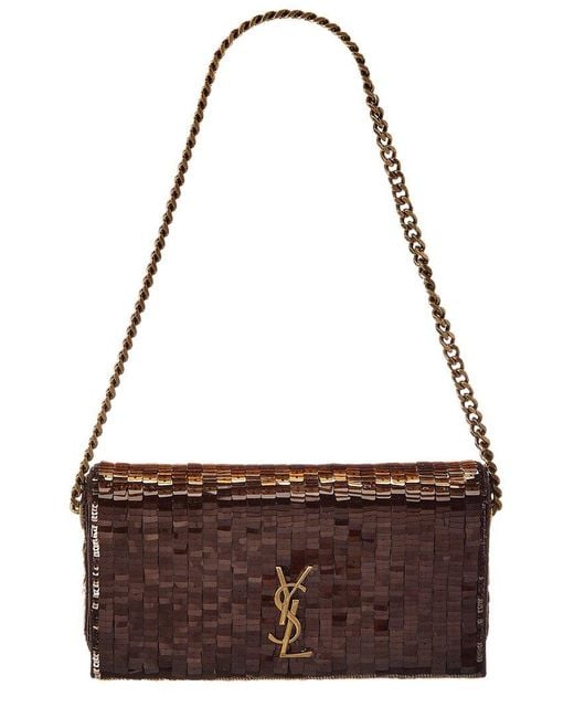 Saint Laurent Brown Kate 99 Sequin Shoulder Bag