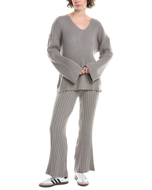 REVERIEE Gray 3Pc Top, Pant & Scarf Set
