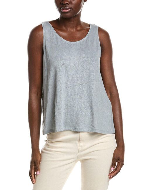 Eileen Fisher Blue Scoop Neck Linen Tank
