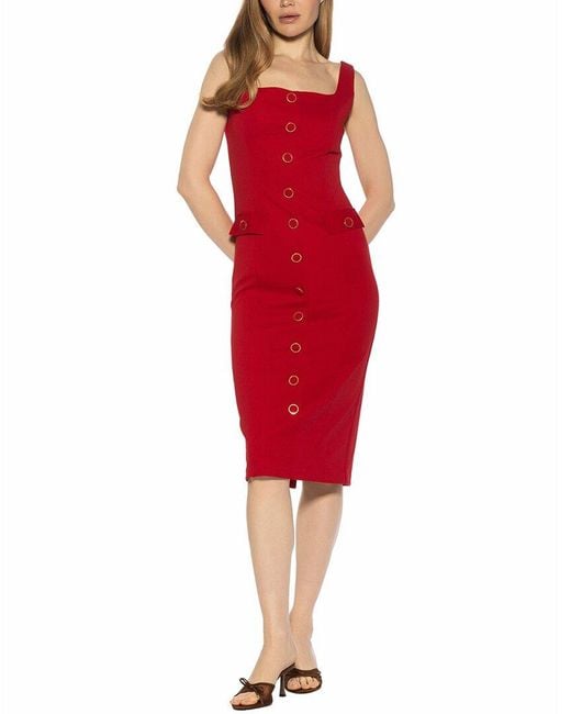 Alexia Admor Red Mae Square Neck Button Down Dress