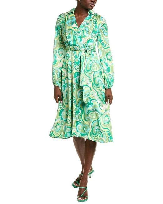 Tahari Green Tie Waist Midi Dress