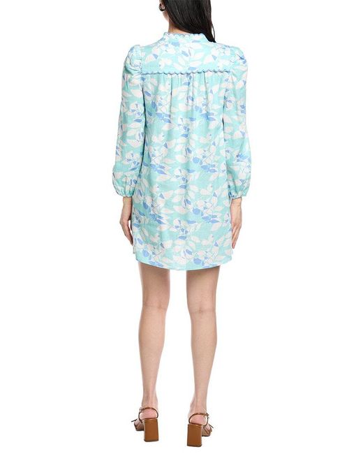 Sail To Sable Blue Scalloped Linen-Blend Shirtdress