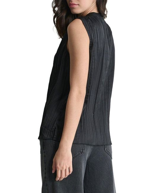 DKNY Black Sleeveless Crinkle Top