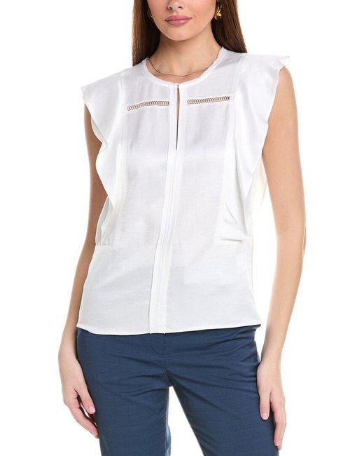 Boss White Bileina Linen-Blend Blouse