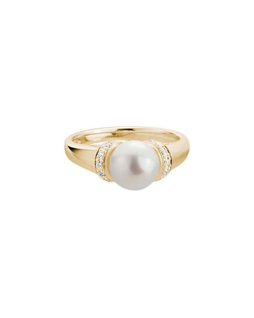 Pearls White 14K Diamond 0.09 Ct. & 8Mm Freshwater Cultured Pearl Ring