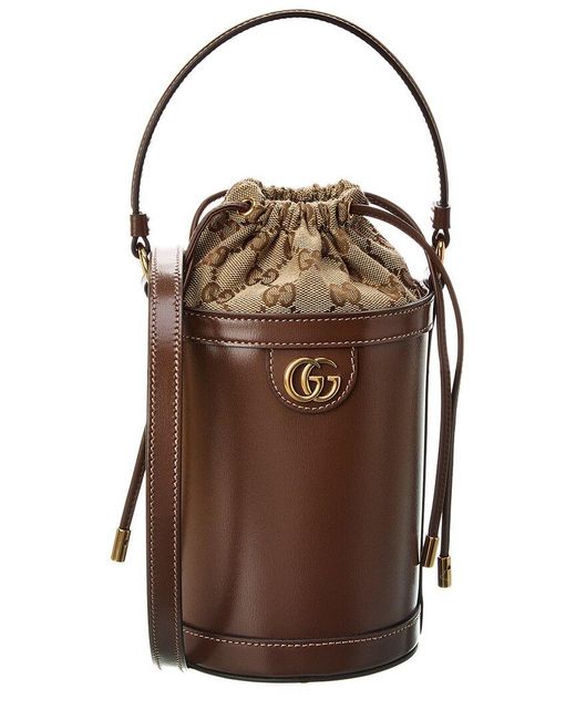 Gucci Brown Ophidia Mini Leather Bucket Bag