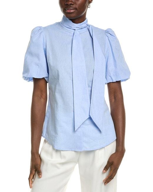 tyler boe Blue Morgan Linen-Blend Blouse