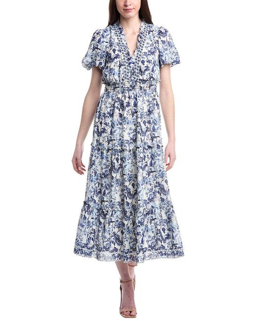 Max Studio Blue V-Neck Tiered Maxi Dress