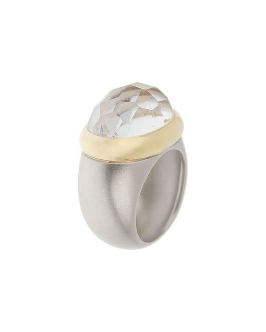 Pomellato White 18K Two-Tone 8.00 Ct. Tw. Diamond & Rock Crystal Cocktail Ring (Authentic Pre-Owned)