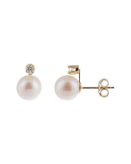 Splendid Multicolor 14k 0.06 Ct. Tw. Diamond & 7-7.5mm Akoya Pearl Earrings