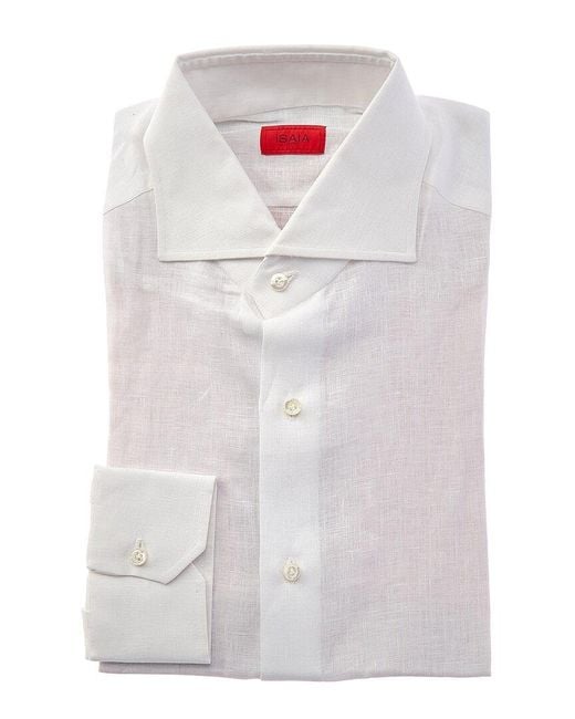 Isaia White Linen Dress Shirt for men