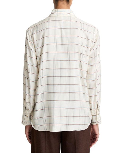 Vince White Checked Plaid Silk-Blend Shirt