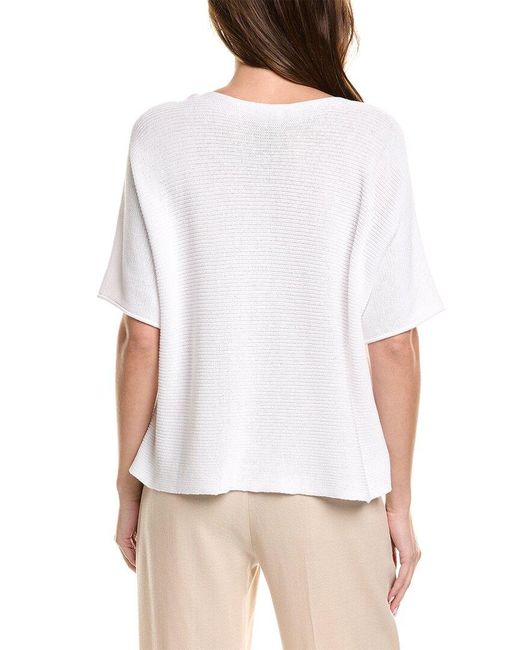 Eileen Fisher White Bateau Neck Pullover