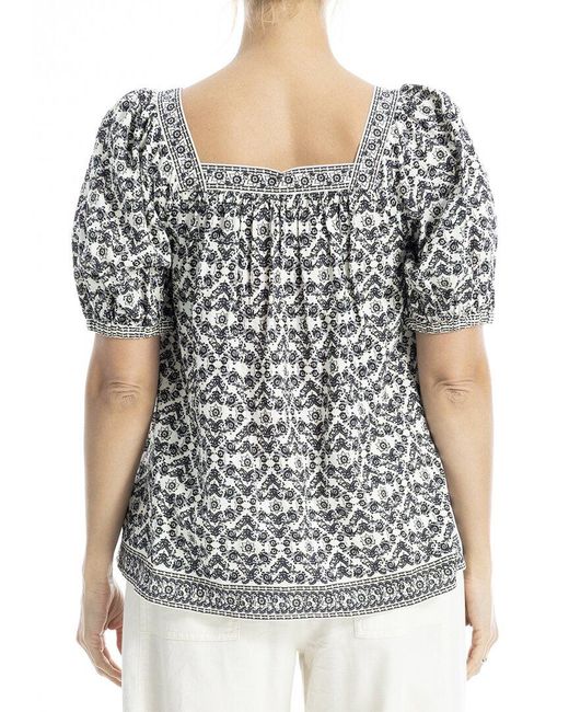 Max Studio Gray Square Neck Puff Sleeve Blouse