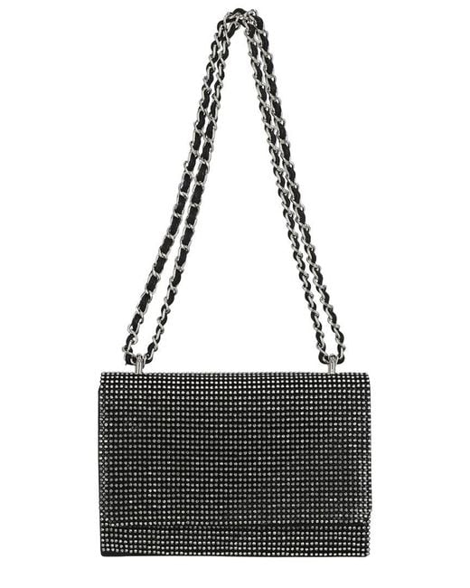 Jessica Mcclintock Black Rosie Flap Crystal Mesh Clutch