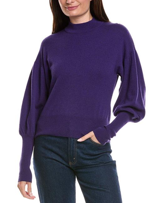 Autumn Cashmere Purple Mock Neck Drop-Shoulder Cashmere Sweater