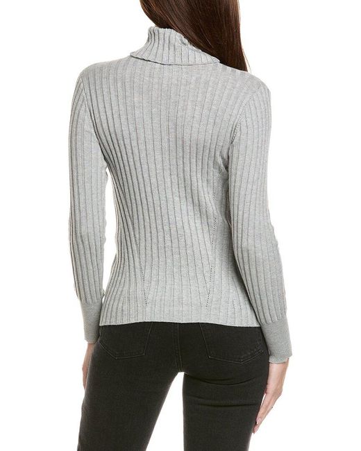 Hannah Rose Gray Rib Turtleneck Cashmere-Blend Sweater