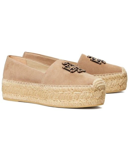 Tory Burch Natural Logo Platform Suede Espadrille
