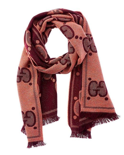 Gucci Red Gg Large Jacquard Wool-Blend Scarf