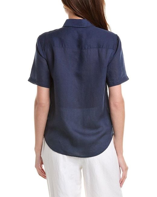 Onia Blue Air Linen-Blend Short Sleeve Shirt