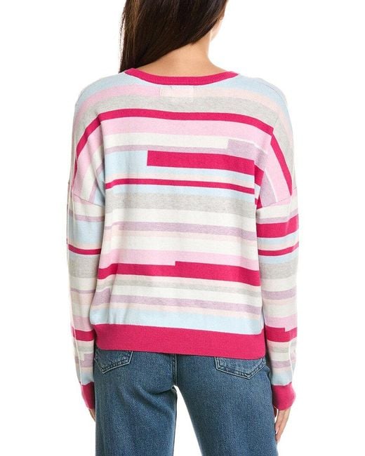 Brodie Cashmere Red Abstract Stripe Crewneck Cashmere-Blend Sweater