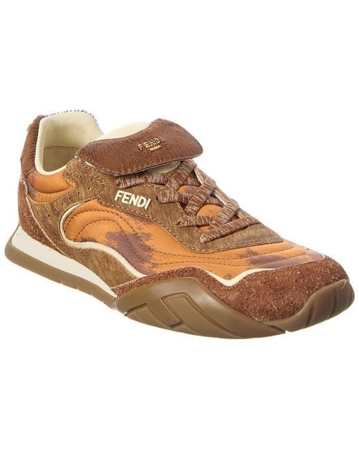Fendi Brown Wave Pulse Tech Fabric & Suede Sneaker