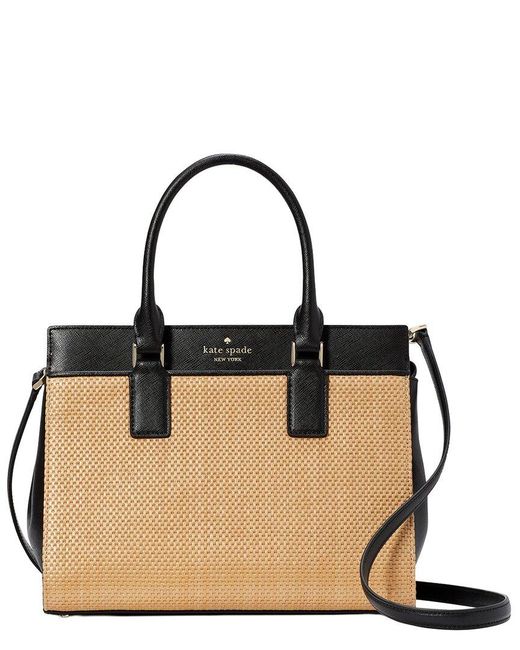 Kate Spade Natural Cameron Medium Straw & Leather Satchel