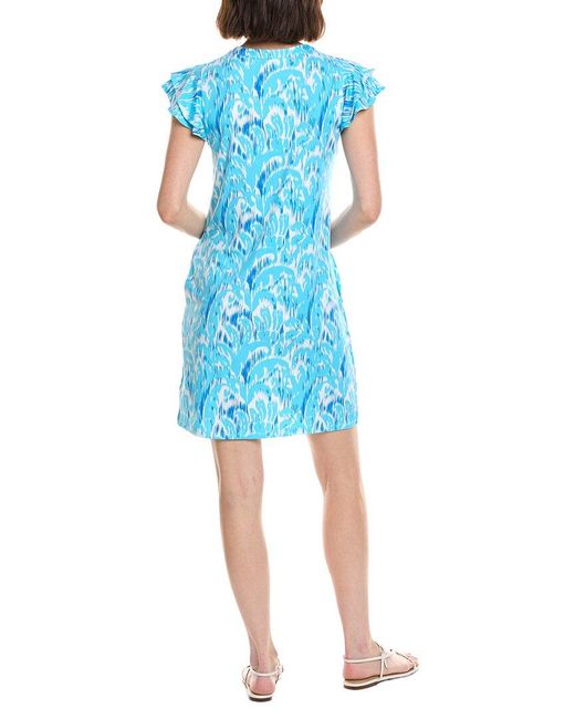Stella Parker Blue Mona Yoke Neck Flutter Sleeve Dress