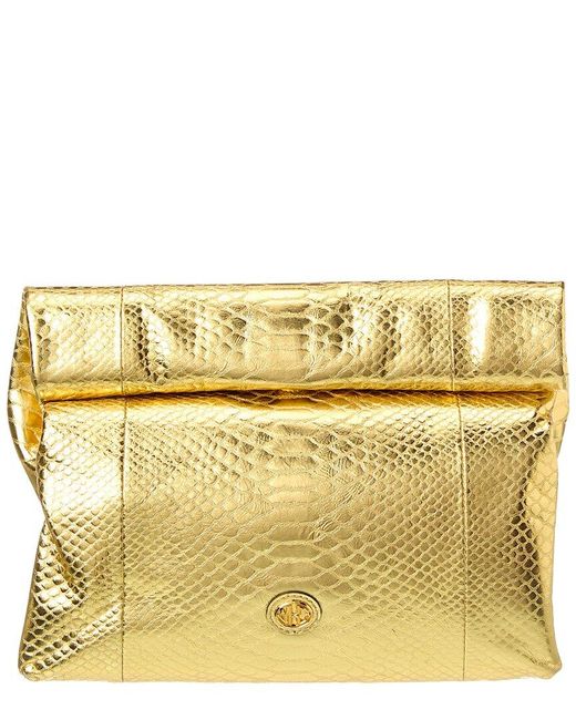Michael Kors Yellow Collection Snake-Embossed Leather Lunch Bag