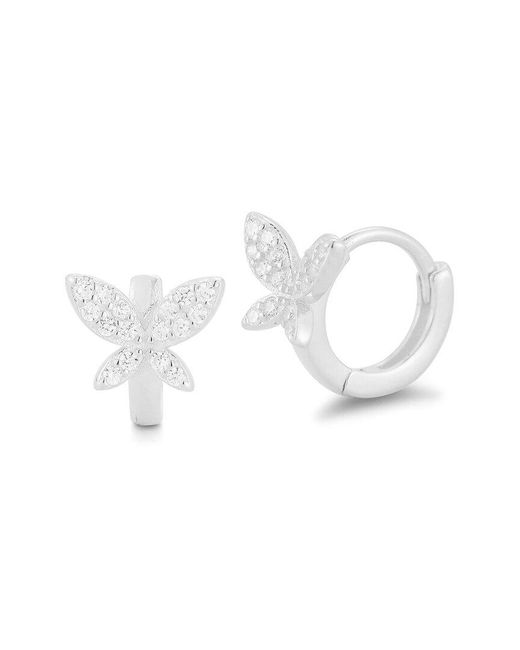 Glaze Jewelry White Silver Cz Butterfly Huggie Earrings
