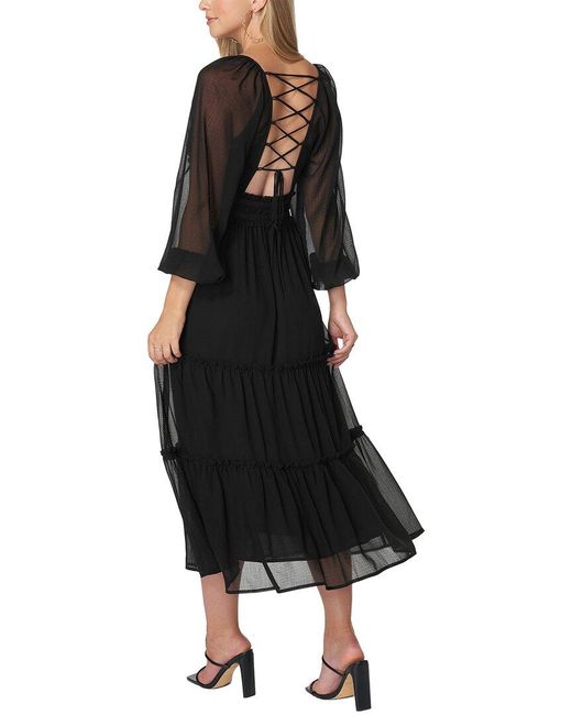 Bebe Black Lace Up Back Chiffon Midi Dress