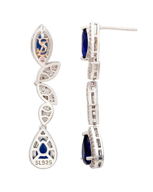 Suzy Levian Blue Silver Cz Earrings