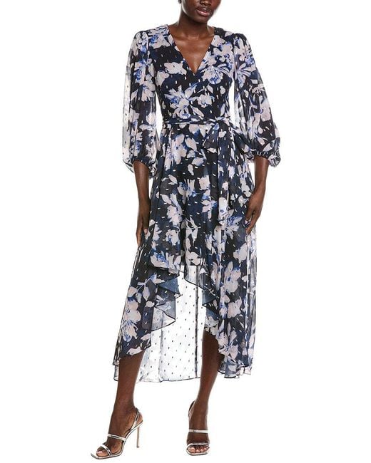 Eliza J Blue Long Sleeve Printed Midi Dress