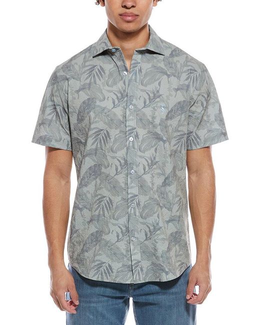 Tailorbyrd Gray Tropical Leaves Printed Seersucker Shirt for men