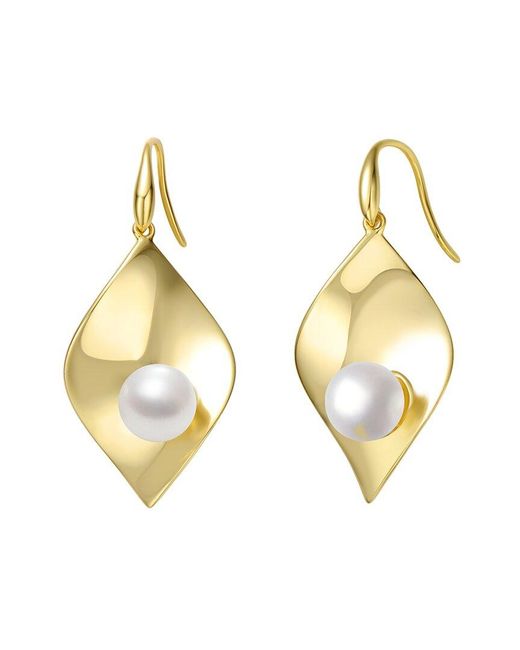 Genevive Jewelry Metallic 14k Over Silver 7.5mm Pearl Dangle Earrings