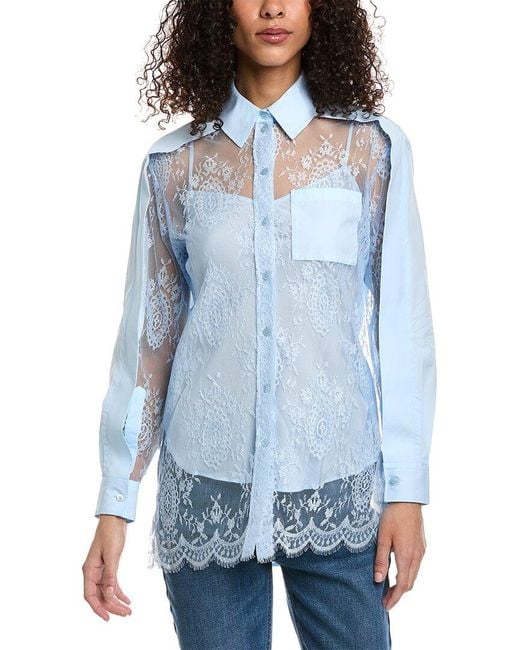 Burberry Blue Lace Panel Shirt
