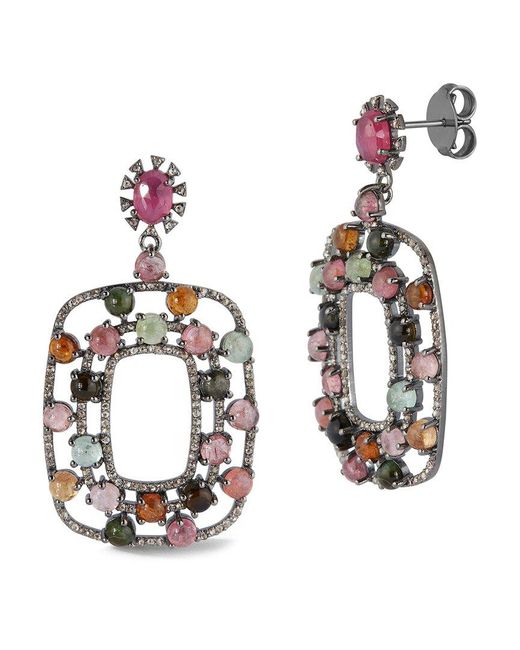 Banji Jewelry Metallic Silver 1.85 Ct. Tw. Diamond & Gemstone Drop Statement Earrings