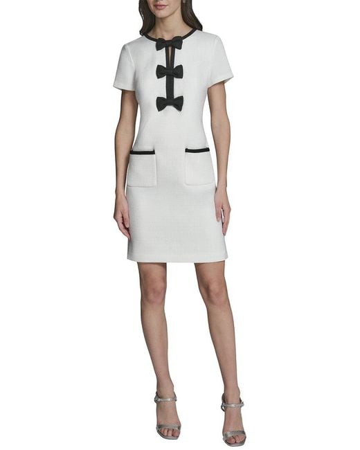 Karl Lagerfeld White Faux Tweed A-Line Dress