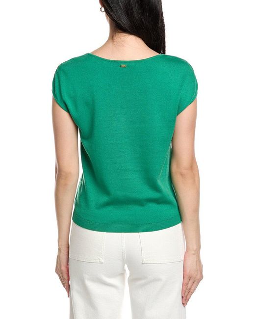 St. John Green Open Neck Cashmere-Blend Sweater