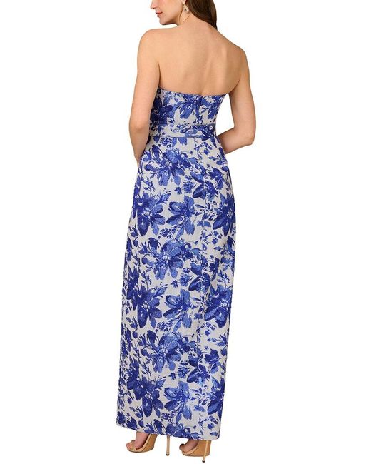 Aidan Mattox Blue Printed Maxi Dress