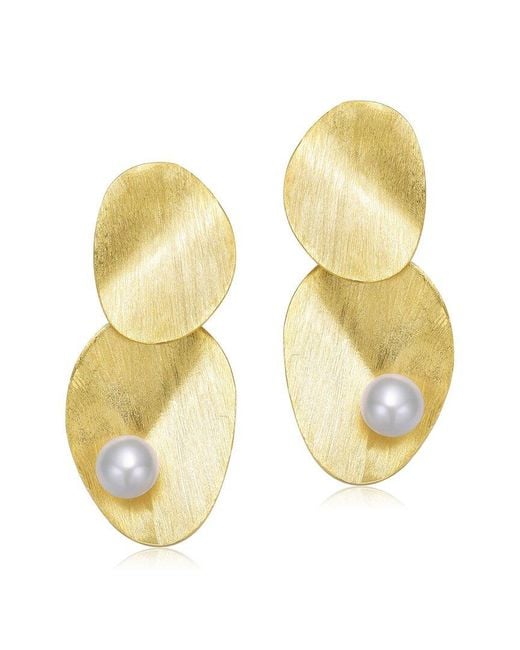 Rachel Glauber Metallic 14k Over Silver 8-8mm Pearl Earrings