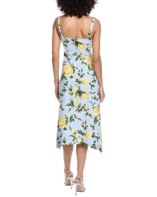 Oscar de la Renta Blue English Roses Poplin Midi Dress