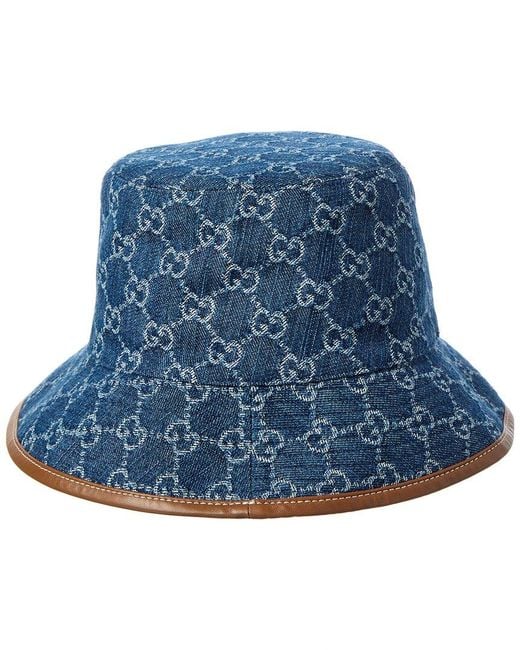 Gucci Blue Gg Denim Leather-Trim Bucket Hat for men